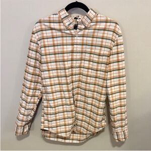 JCrew Men's Plaid Shirt - Orange and White